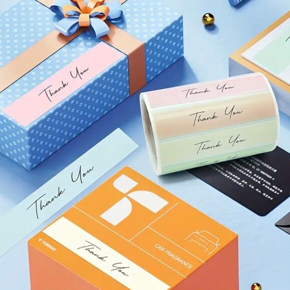 New 200 Piece Roll Self-Adhesive Narrow Rectangular Thank You Stickers - Picture 4 of 6